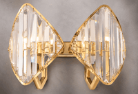Solaris Vega luxury crystal wall lamp close-up with 18K gold finish and precision-cut crystal prisms