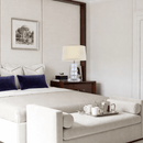 Valenne crystal table lamp styled on bedside table in luxury bedroom interior showcasing ambient lighting for upscale homes.