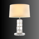 Luxury crystal table lamp with polished copper base designed for high-end living rooms.