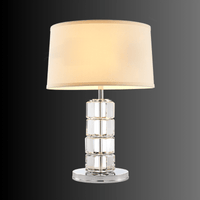 Luxury crystal table lamp with polished copper base designed for high-end living rooms.