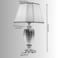 Crystal table lamp dimensions showing height, shade width and base size for luxury interior applications.