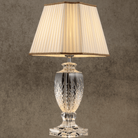 Luxury crystal table lamp with hand-cut lead-free crystal body, copper base and pleated fabric shade
