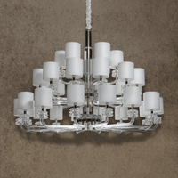 150cm Varella chandelier with crystal arms and fabric shades, designed for high ceilings and staircase lighting