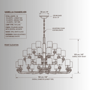 Varella Grand Crystal Chandelier technical CAD drawing with front elevation, dimensions and 34-light configuration