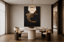 Vendôme Bijou crystal chandelier above a round dining table in a contemporary luxury dining room.