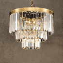Vendôme Bijou crystal chandelier in 18K gold, angled view showcasing tiered Asfour prisms for luxury small spaces.
