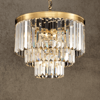 Vendôme Bijou crystal chandelier in 18K gold, angled view showcasing tiered Asfour prisms for luxury small spaces.