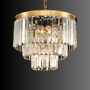 Vendôme Bijou crystal chandelier in 18K gold, angled view showcasing tiered Asfour prisms for elegant interiors.