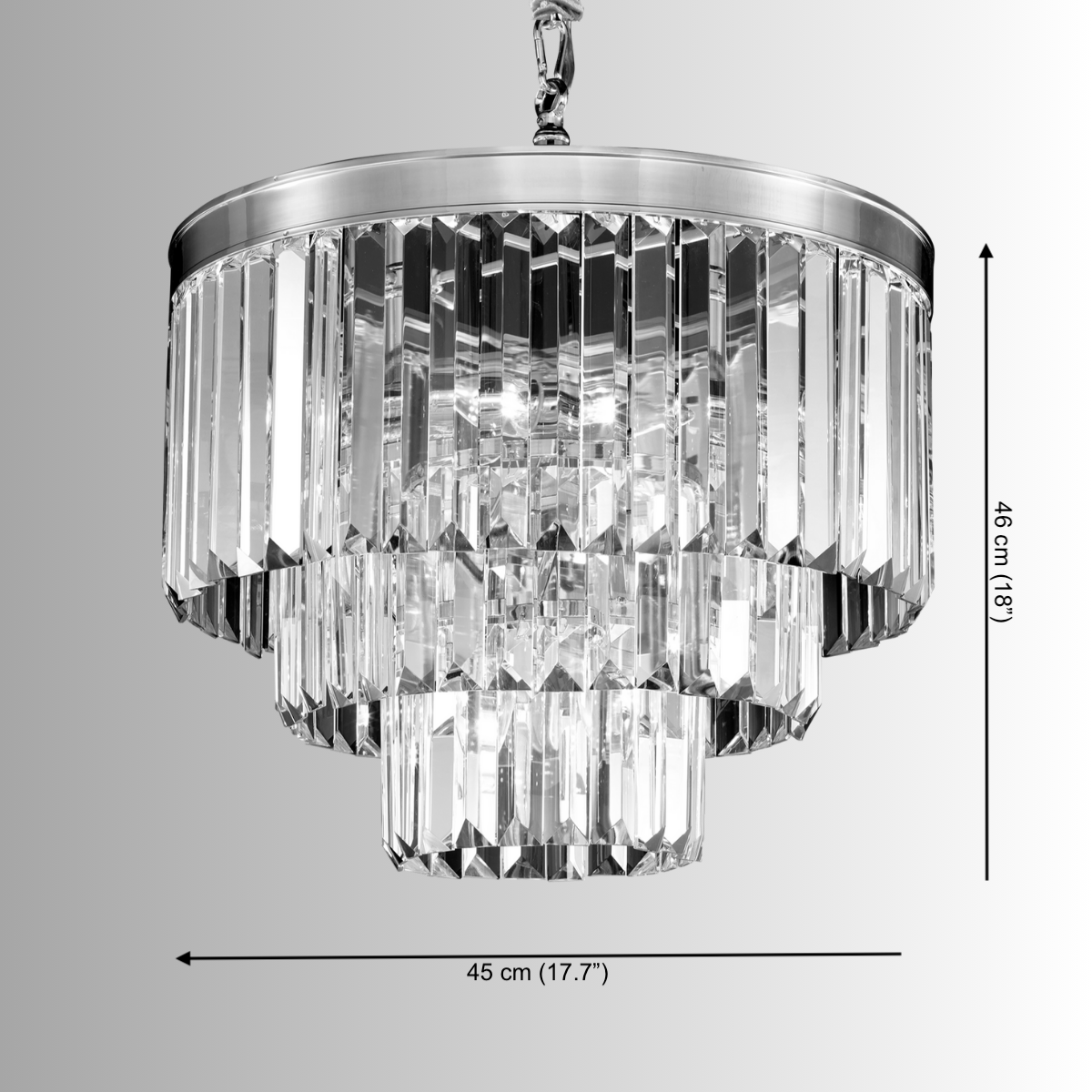 Vendôme Bijou crystal chandelier dimensions, 47 cm tiered Asfour design ideal for bedrooms, foyers.