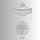 CAD technical drawing of Vendôme Grandeur crystal chandelier, front and top view measurements.