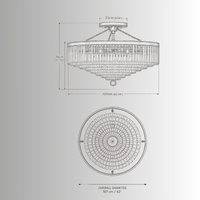 CAD technical drawing of Vendôme Grandeur crystal chandelier, front and top view measurements.