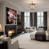 Vendôme Lumière crystal chandelier styled in a luxury bedroom, French-inspired lighting enhancing elegant interior design.