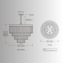 CAD drawing of Vendôme Lumière crystal chandelier with 57 cm diameter, 58 cm body and adjustable chain.