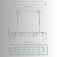 CAD diagram of the Vendôme Prestige (120cm) chandelier detailing size, proportions, and suspension for precise installation planning.