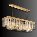 Angled view of the Vendôme Prestige chandelier showing 18K gold frame and Asfour crystals for elegant kitchen island and dining space lighting.