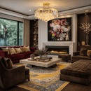 Vendome Royale 18K gold crystal chandelier in a modern luxury interior living space.