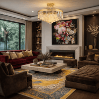 Vendome Royale 18K gold crystal chandelier in a modern luxury interior living space.
