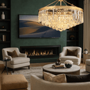 Vendome Royale 18K gold crystal chandelier in a modern luxury interior living space.