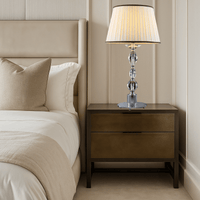 Luxury bedside crystal table lamp styled in an elegant bedroom interior for high-end homes