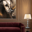 Statement crystal table lamp illuminating a luxury living room designed for refined interiors