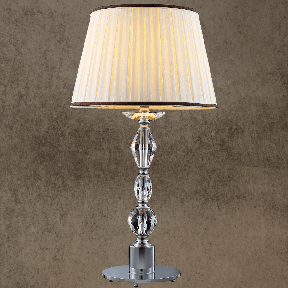 Luxury crystal table lamp handcrafted from lead-free crystal with pleated fabric shade for high-end interiors