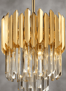 Zarrin Aurelis 24K gold crystal pendant light close-up with precision-cut A+ crystals and luxury architectural finish