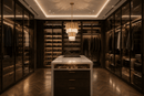Zarrin Calyrex luxury crystal pendant light installed in a Paris walk-in wardrobe with bespoke cabinetry