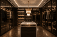 Zarrin Calyrex luxury crystal pendant light installed in a Paris walk-in wardrobe with bespoke cabinetry