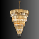 Architectural five-tier crystal chandelier in gold finish designed for luxury staircase and atrium lighting
