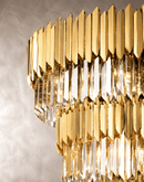Close-up of Zarrin Celarion gold crystal chandelier with faceted lead-free crystal and 24K finish