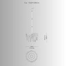 Technical drawing of crystal pendant showing suspension length and circular mounting structure.