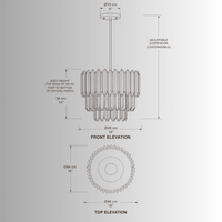 CAD technical drawing of Zarrin Elowen crystal pendant light fixture by HDLS Lighting.