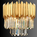 Close-up of faceted crystal prisms and gold frame showing precision-cut crystal detailing.