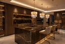 Zarrin Elowen crystal light pendant installed in a kitchen island in a high-end residence in Texas.
