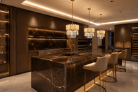 Zarrin Elowen crystal light pendant installed in a kitchen island in a high-end residence in Texas.
