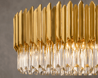 Close-up of Zarrin Halo 24K gold luxury crystal chandelier with precision-cut lead-free crystal details