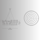 Engineering drawing of Zarrin Halo chandelier showing suspension cables and circular structure layout.