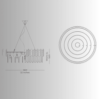 Engineering drawing of Zarrin Halo chandelier showing suspension cables and circular structure layout.