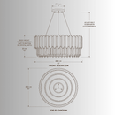 Technical CAD drawing of Zarrin Halo 24K gold luxury crystal chandelier with front and top elevation dimensions