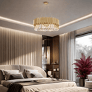 Zarrin Luceris chandelier installed in luxury bedroom creating warm layered lighting in refined private interior.