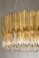 Close-up shot of the meatal and crystal parts of the Zarrin Luceris chandelier by HDLS Lighting.