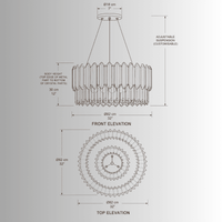CAD technical drawing of the Zarrin Luceris Crystal pendant chandelier by HDLS Lighting.