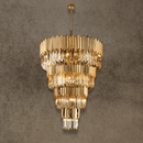 Grand four-tier crystal chandelier in gold finish designed for double-height foyer lighting