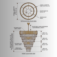 Zarrin Lumérion chandelier CAD technical drawing with front elevation, top view and architectural dimensions