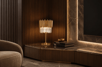 Zarrin Serella luxury crystal table lamp styled on marble console with 24K gold finish and ambient lighting