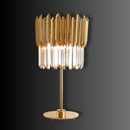 Close-up of luxury crystal drum with brushed gold fins on Zarrin Serella luxury bedside table lamp.