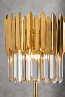 Close-up of Zarrin Serella 24K gold-plated crystal table lamp with precision-cut A+ crystal prisms
