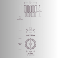 Zarrin Serella crystal table lamp CAD technical drawing with dimensions in cm and inches for luxury lighting specification