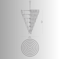 Technical drawing of Zarrin Valerion chandelier showing 160cm diameter and 220cm height dimensions