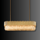 Luxury gold linear chandelier with crystal detailing, ideal for long dining tables and kitchen island lighting.
